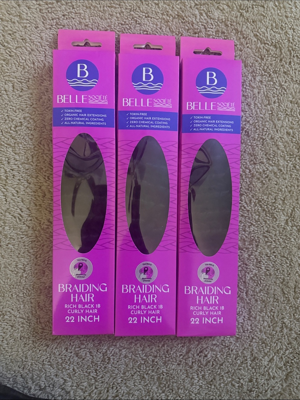 Belle Synthetic Braiding Hair 22 Inch - Rich Black 1B Curly Hair (3 Pack)
